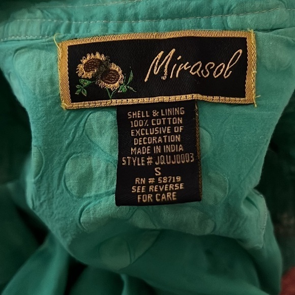 MIRASOL Women’s Embroidered Roses Jacket Mandarin Collar Shell Buttons Green S - Picture 14 of 14